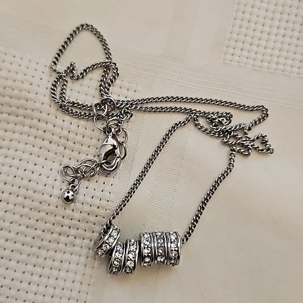 Women's Silver Necklace With White Stones 8"